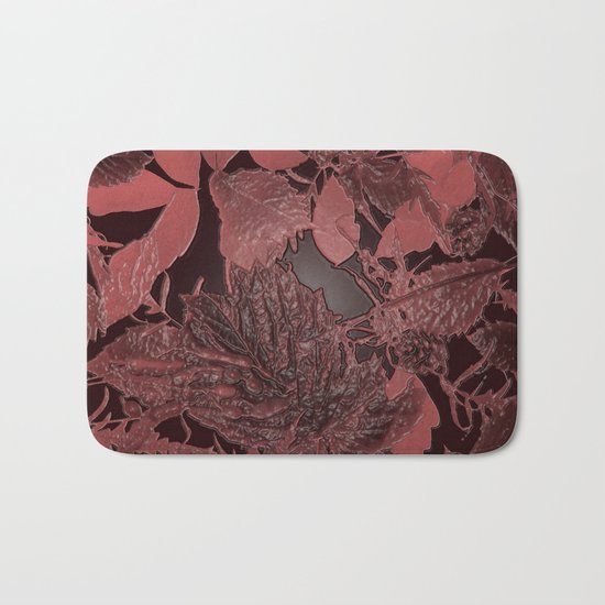 Burgundy leaves on black background abstract design vintage style Bath Mat