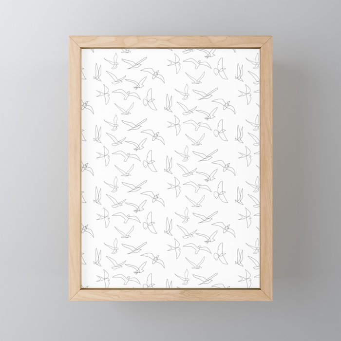 flock - linear birds pattern Framed Mini Art Print