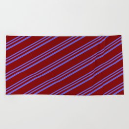 [ Thumbnail: Slate Blue and Maroon Colored Lines Pattern Beach Towel ]