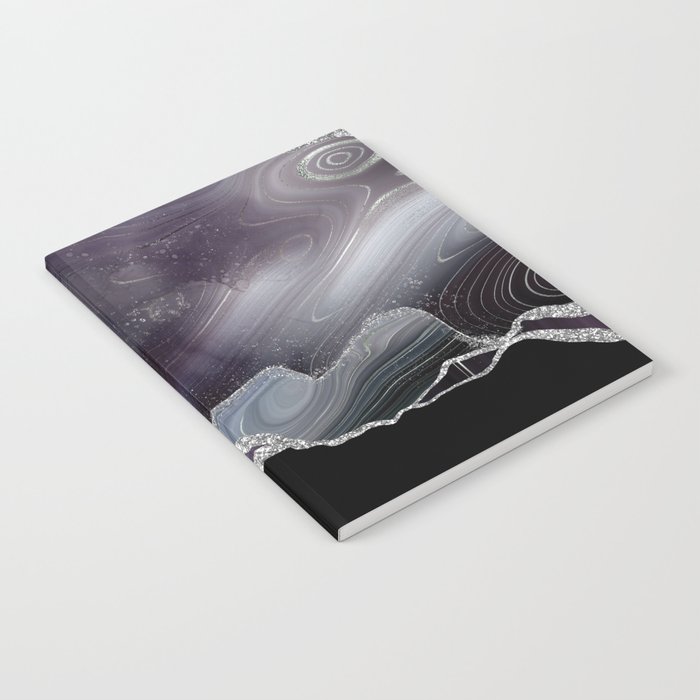 Black & Silver Glitter Agate Texture 01 Notebook