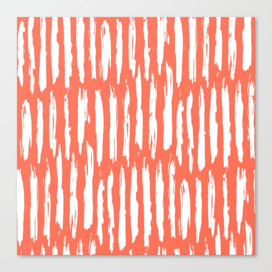 Vertical Dash White on Deep Coral Canvas Print