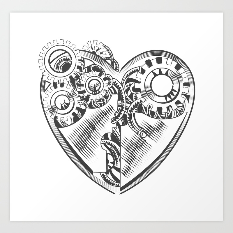 Steampunk Hipster Vector Drawing Valentine Heart Art Element For Card Site Art Print By Anastasiyacemetery Society6