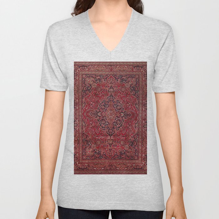 Red Antique Carpet V Neck T Shirt