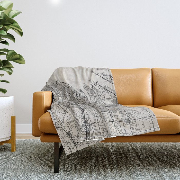 Tacoma, USA - City Map in Black and White - Aesthetic Throw Blanket