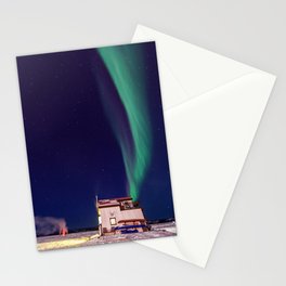 Northern Lights and house boat in Yellowknife Stationery Cards
