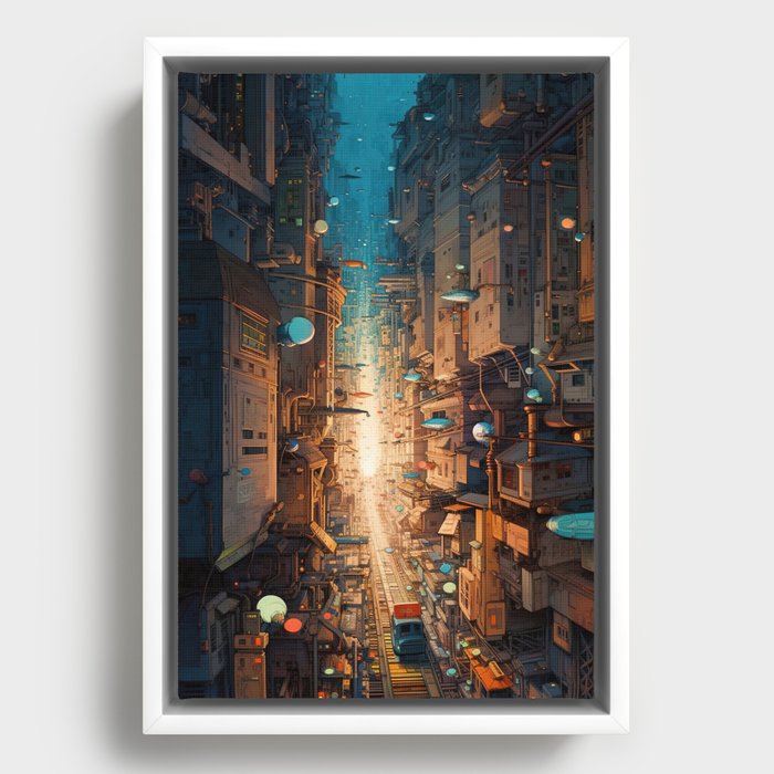 Crowded City painting Framed Canvas
