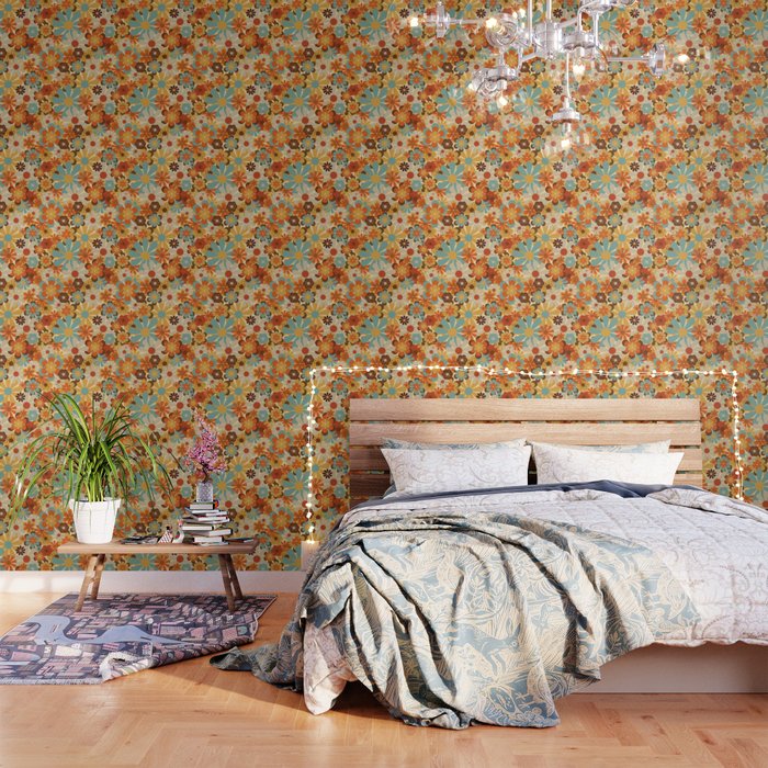 70's Retro Floral Patterned Prints Wallpaper