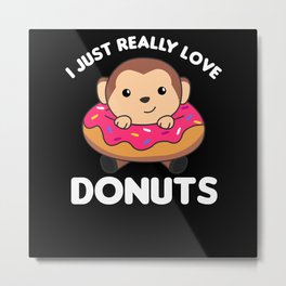 Sweet Monkey Funny Animals In Donut Pink Metal Print