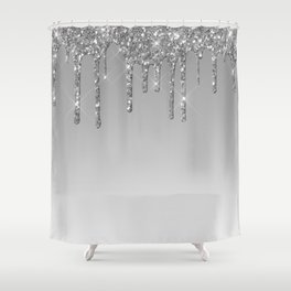 Gray & Silver Glitter Drips Shower Curtain