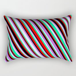 [ Thumbnail: Lavender, Green, Red, Black & Orchid Colored Lines/Stripes Pattern Rectangular Pillow ]