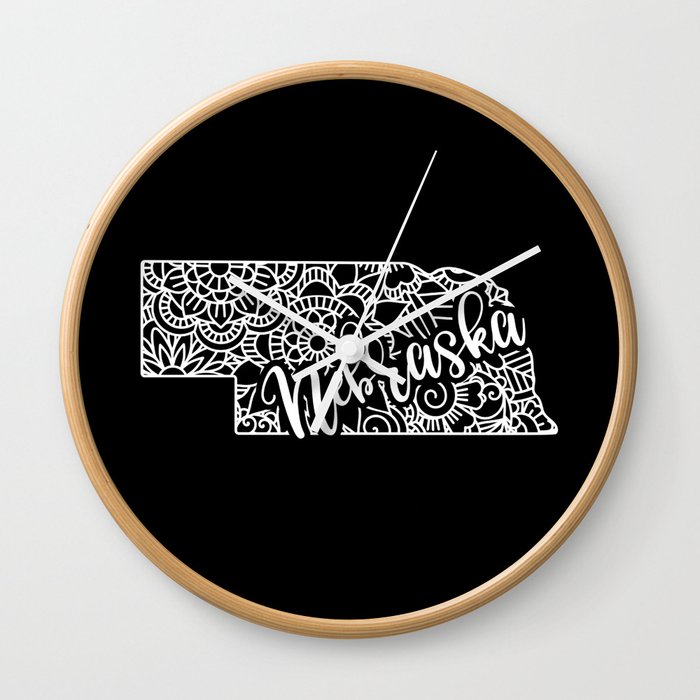 Nebraska State Mandala USA America Pretty Floral Wall Clock