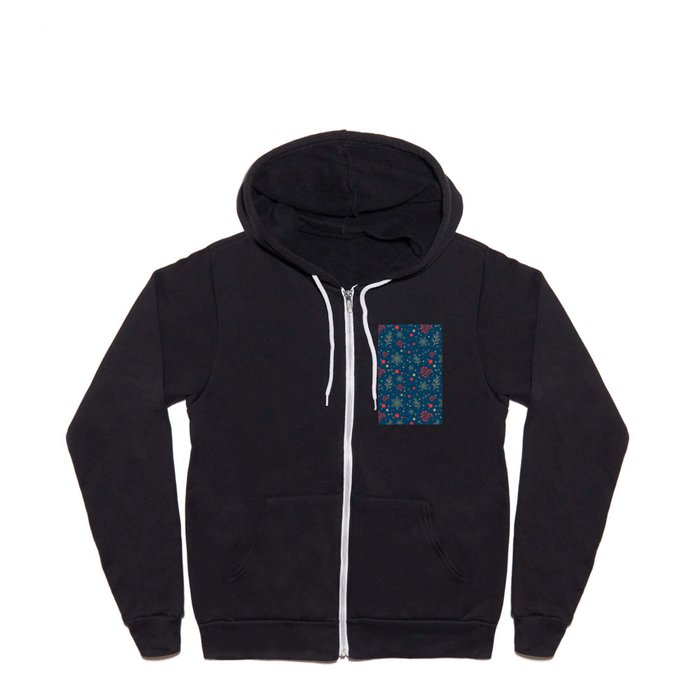 Gold And Blue Christmas Snowflakes Collection Full Zip Hoodie