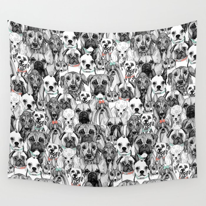 just dogs coral mint Wall Tapestry