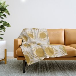 Golden Sun Pattern Throw Blanket | Graphicdesign, Curated, Boho, Cute, Yellow, Orange, Geometric, Sun, Rustic, Vintage 