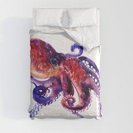 Octopus, Red Purple Sea World OCtopus art Comforter