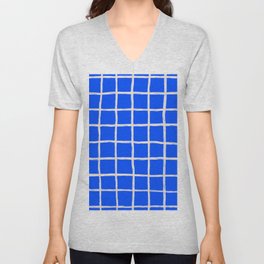 Cobalt Blue Checker Grid V Neck T Shirt