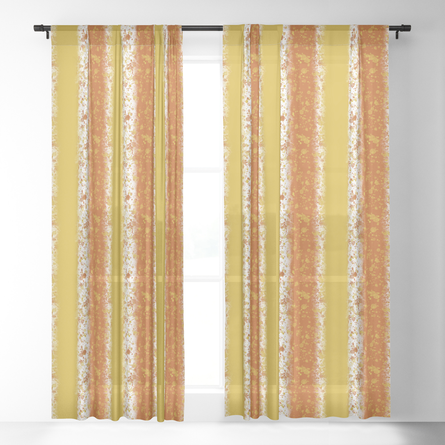 Messy Stripes In Mustard And Burnt Orange Sheer Curtain By Mustard And Burnt Orange Sheer Curtain