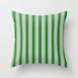 [ Thumbnail: Grey and Green Colored Stripes Pattern Throw Pillow ]