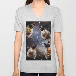 Space Galaxy Cat Pizza Taco Coffee Ice Cream Cats V Neck T Shirt