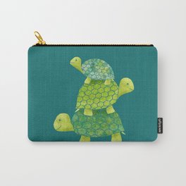 Turtle Stack Family in Teal and Lime Green Carry-All Pouch
