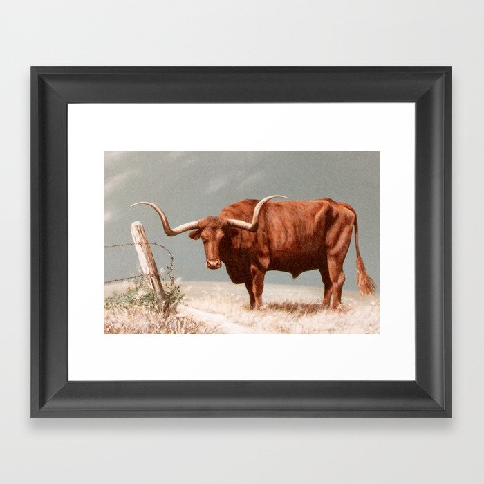 Longhorn Steer painting Framed Art Print