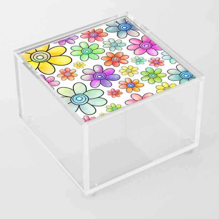 Doodle Daisy Flower Pattern 06 Acrylic Box