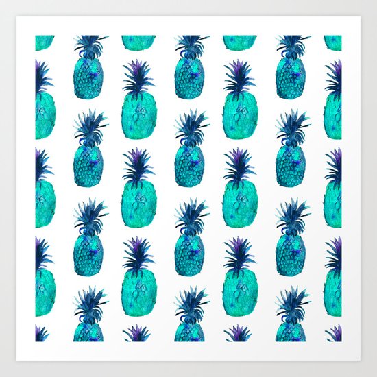 Mint pineapples || watercolor Art Print