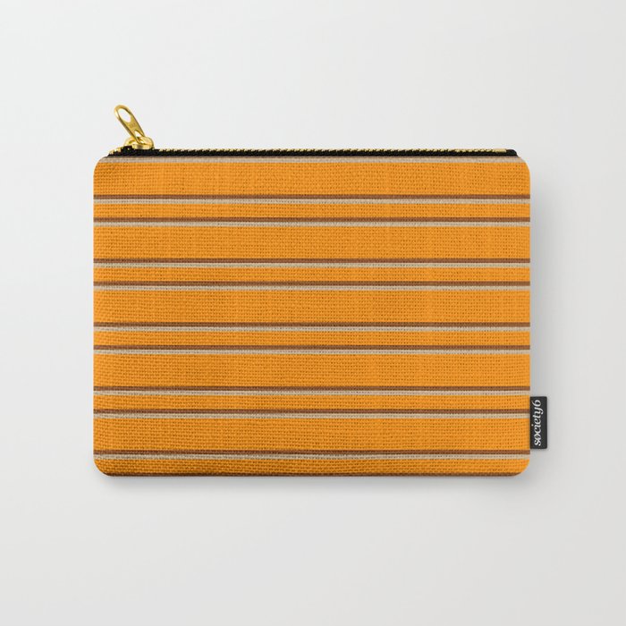 Dark Orange, Brown & Tan Colored Lined/Striped Pattern Carry-All Pouch
