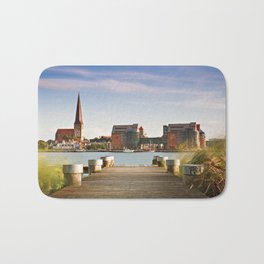 View to Rostock Bath Mat | Water, Architecture, Town, Reeds, Color, Landingstage, Buildings, Rostock, River, Photo 