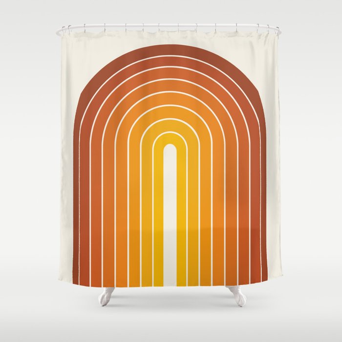 Gradient Arch IX Retro Orange Mid Century Modern Rainbow Shower Curtain