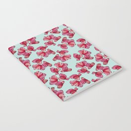 Red watercolour poppies illustration with turquoise background pattern Notebook