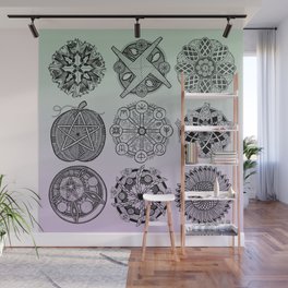 The Wheel Of The Year Mandala Set, Green And Purple Wall Mural