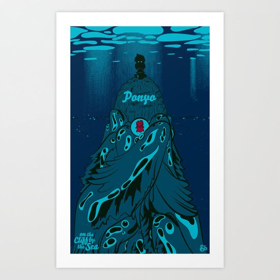 Ponyo on the Cliff by the Sea Art Print