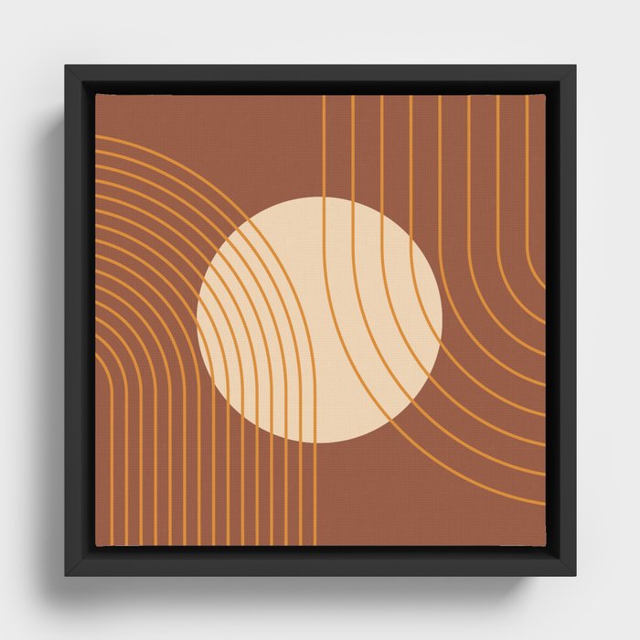 Geometric Lines in Sun Rainbow Abstract 17 in Terracotta Gold Beige Framed Canvas