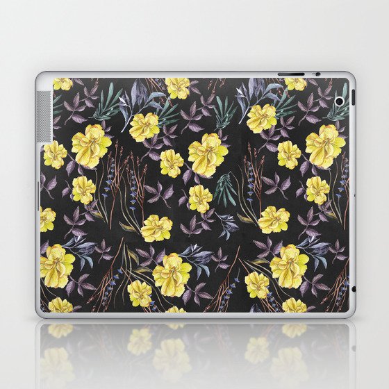Botanical black yellow brown purple mint floral Laptop & iPad Skin