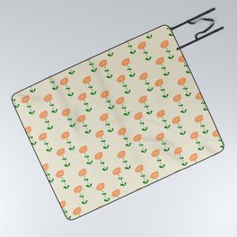 Orange Cream Rosebud Pattern Picnic Blanket