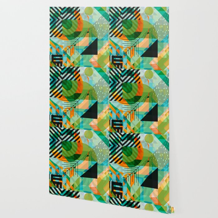 Colorful geometric shapes collage Wallpaper by artonwear | Society6