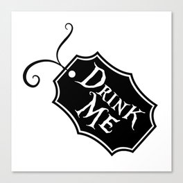 "Drink Me" Alice in Wonderland styled Bottle Tag Design in Black & White Canvas Print
