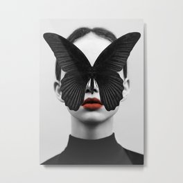 BLACK BUTTERFLY Metal Print | Feminism, Girl, Black and White, Illustration, Modern, Figurative, People, Fashion, Surrealism, Curated 
