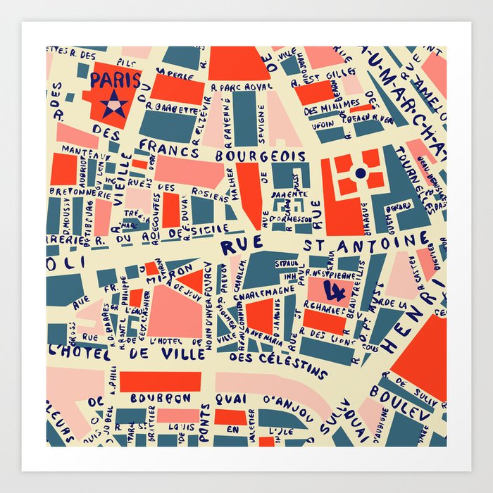 paris map blue Kunstdrucke