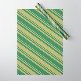 [ Thumbnail: Dark Khaki & Sea Green Colored Striped Pattern Wrapping Paper ]