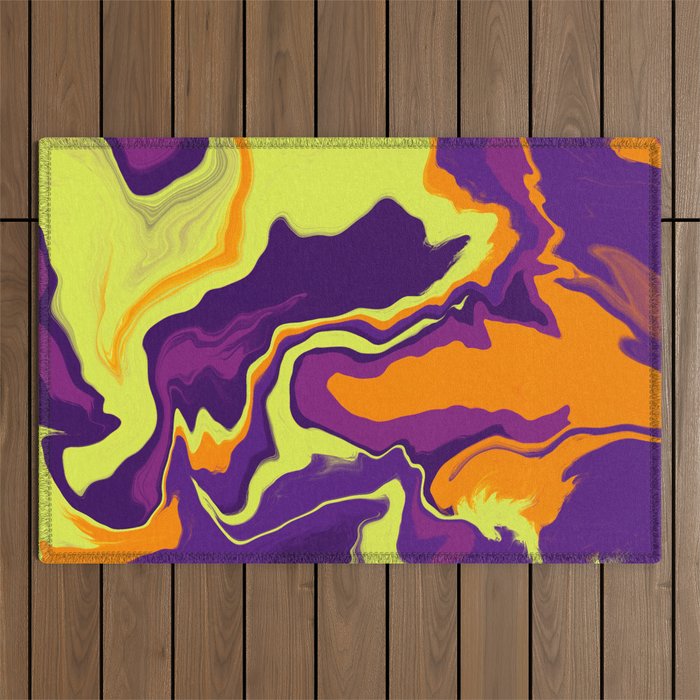 Abstract liquid marble purple, orange, neon pattern painting - Mixed marbled colorful flow Outdoor Rug