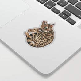 Cute Bengal Cat Kitten Tabby Spotted Pet Watercolor Art Sticker
