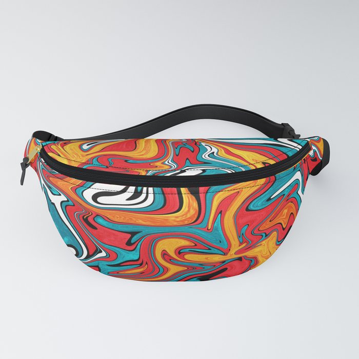 Colorful fluid art sunny orange and sea blue, abstract warm swirly texture Fanny Pack
