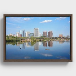 Richmond Virginia skyline reflecting in the James river Framed Canvas