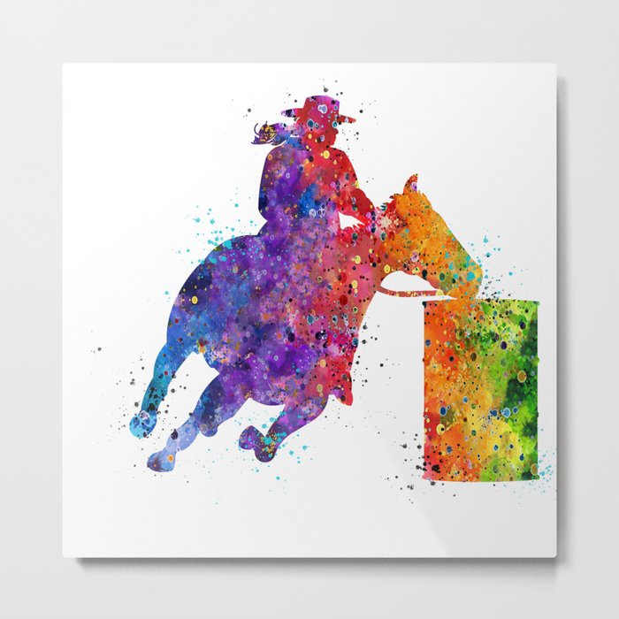 Barrel Racer Girl Colorful Watercolor Metal Print