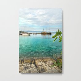 Turquoise sea with old sail boat Metal Print