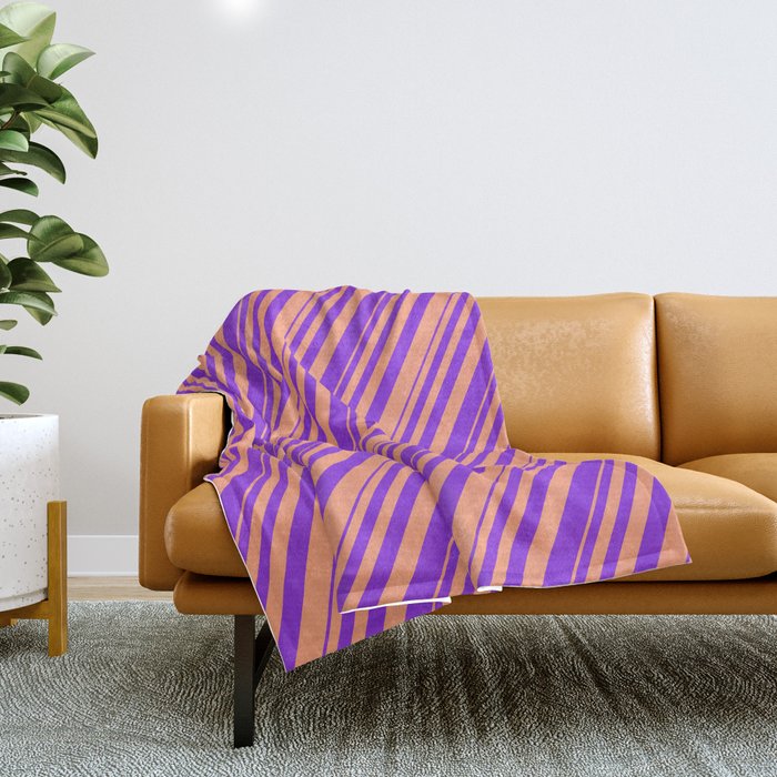 Purple & Light Salmon Colored Striped/Lined Pattern Throw Blanket