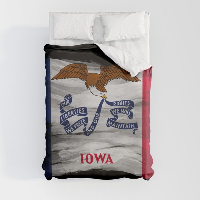 Iowa state flag brush stroke, Iowa flag background Duvet Cover
