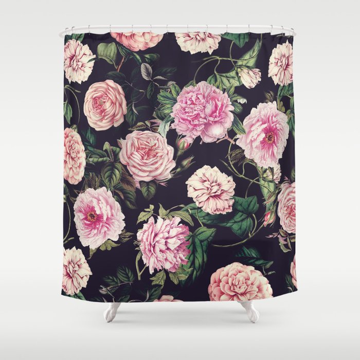 Dark Floral Pattern Shower Curtain